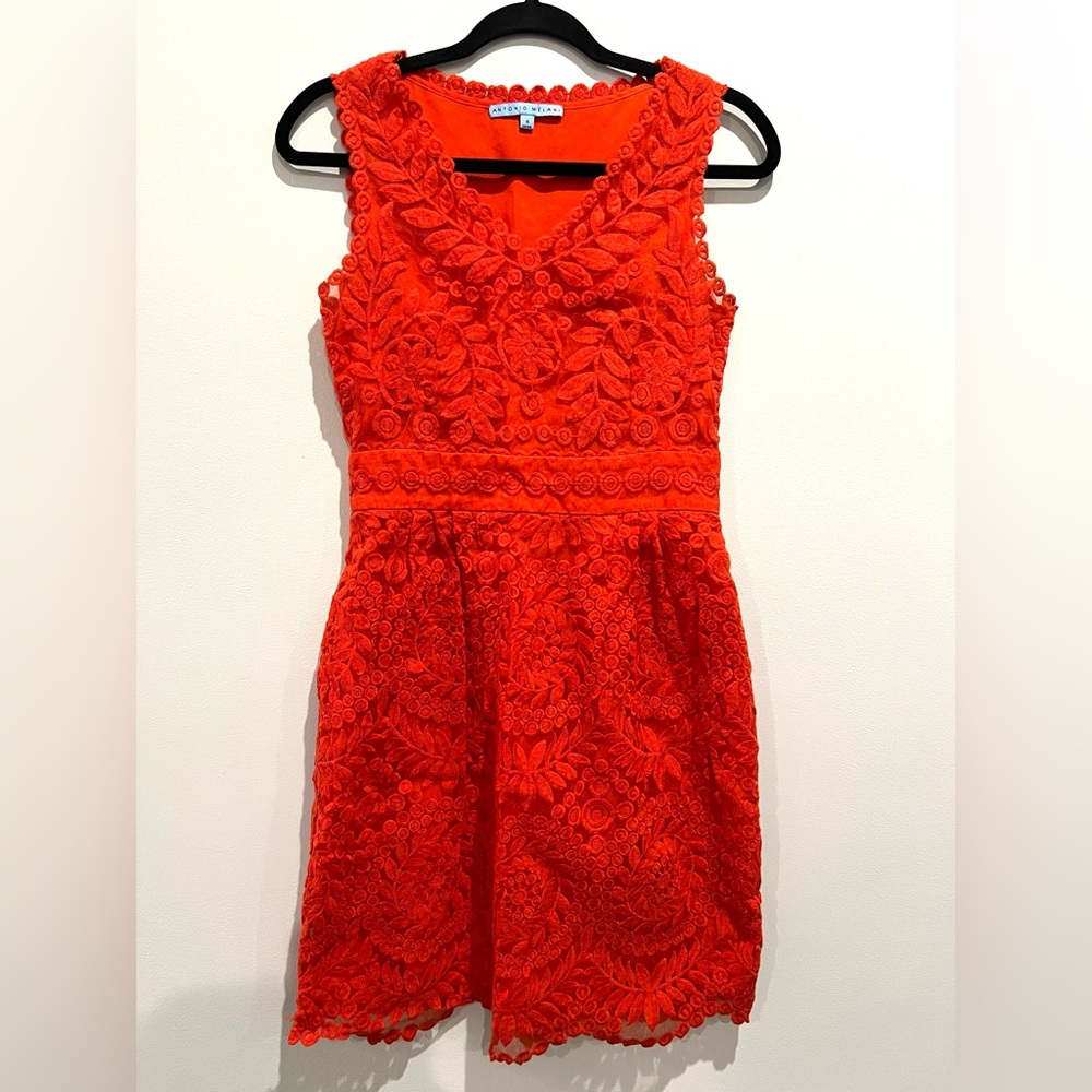 ANTONIO MELANI Vibrant Red Lace Dress
